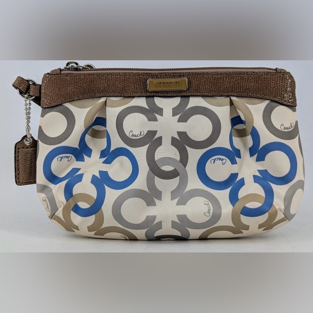 Coach Blue-Gray, Sand Satin Op Art Optic Satin Wristlet